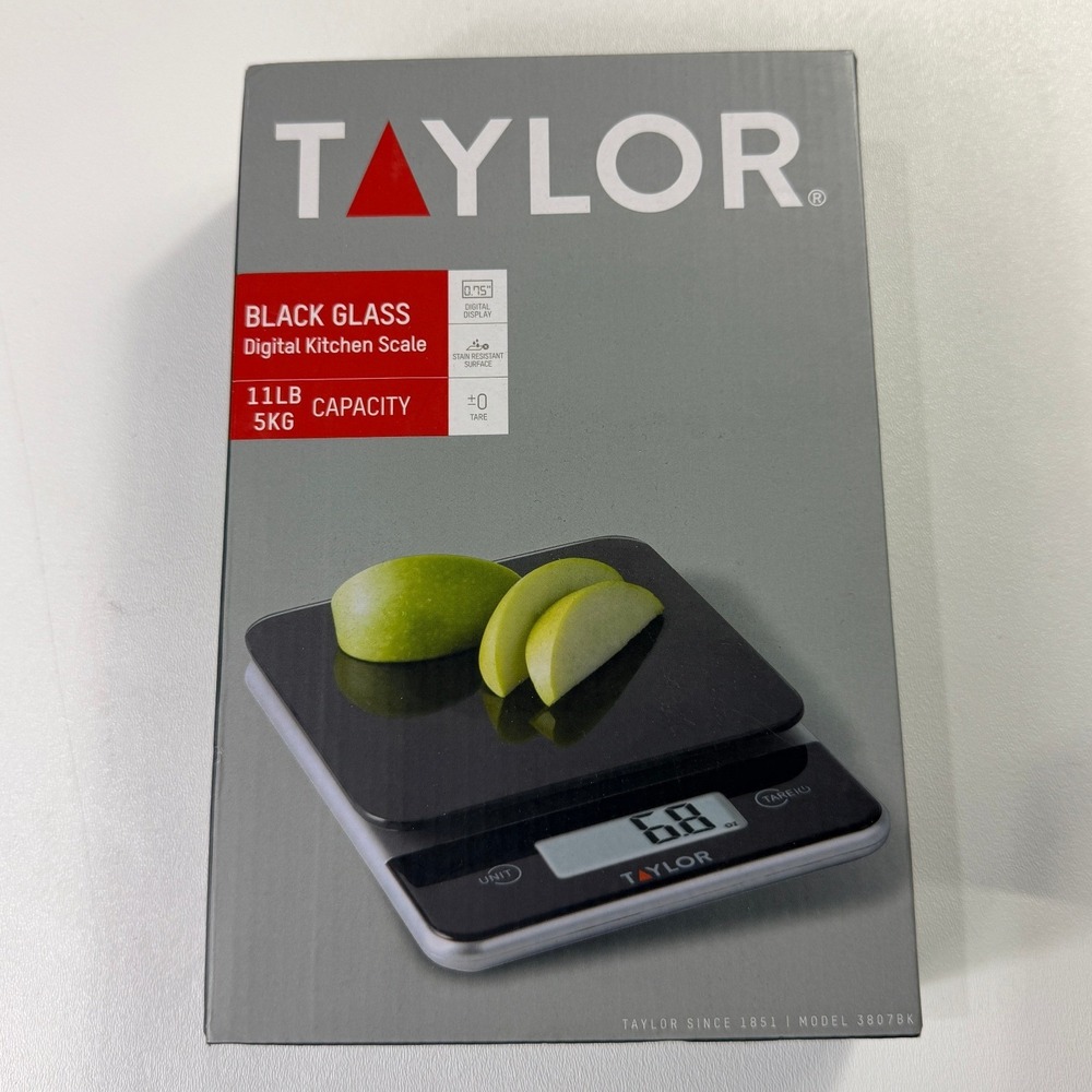 Taylor 3807BK Black Glass Digital Kitchen Scale 11lb 5kg Capacity New in Box